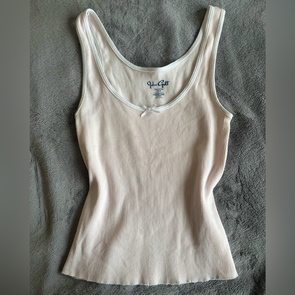 Brandy Melville Nelly Bow Top in Pink and White Fitted Tank Top